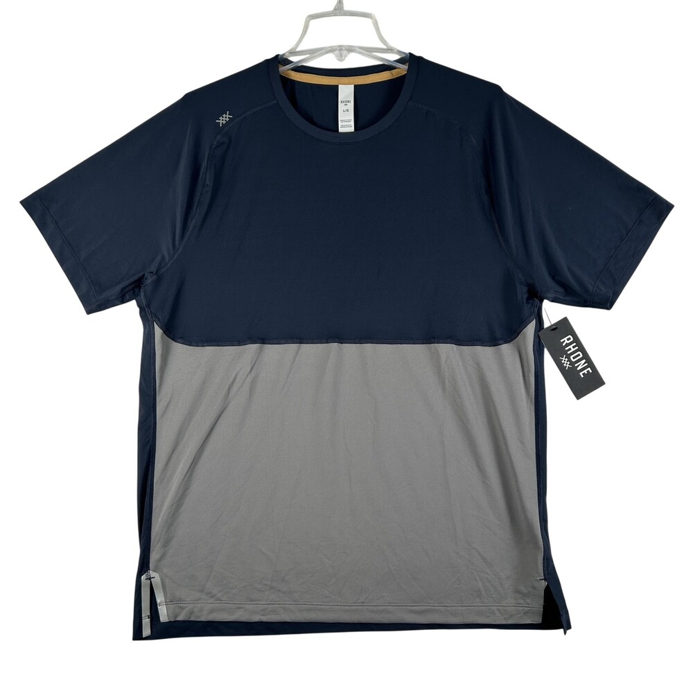Rhone Shirt Mens Large Blue Short Sleeve Extra Mile Running Performance Top